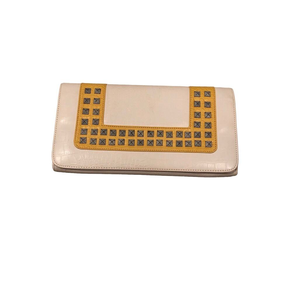 Ebisu Women Clutch‎ White With Yellow And Silver. Handheld
